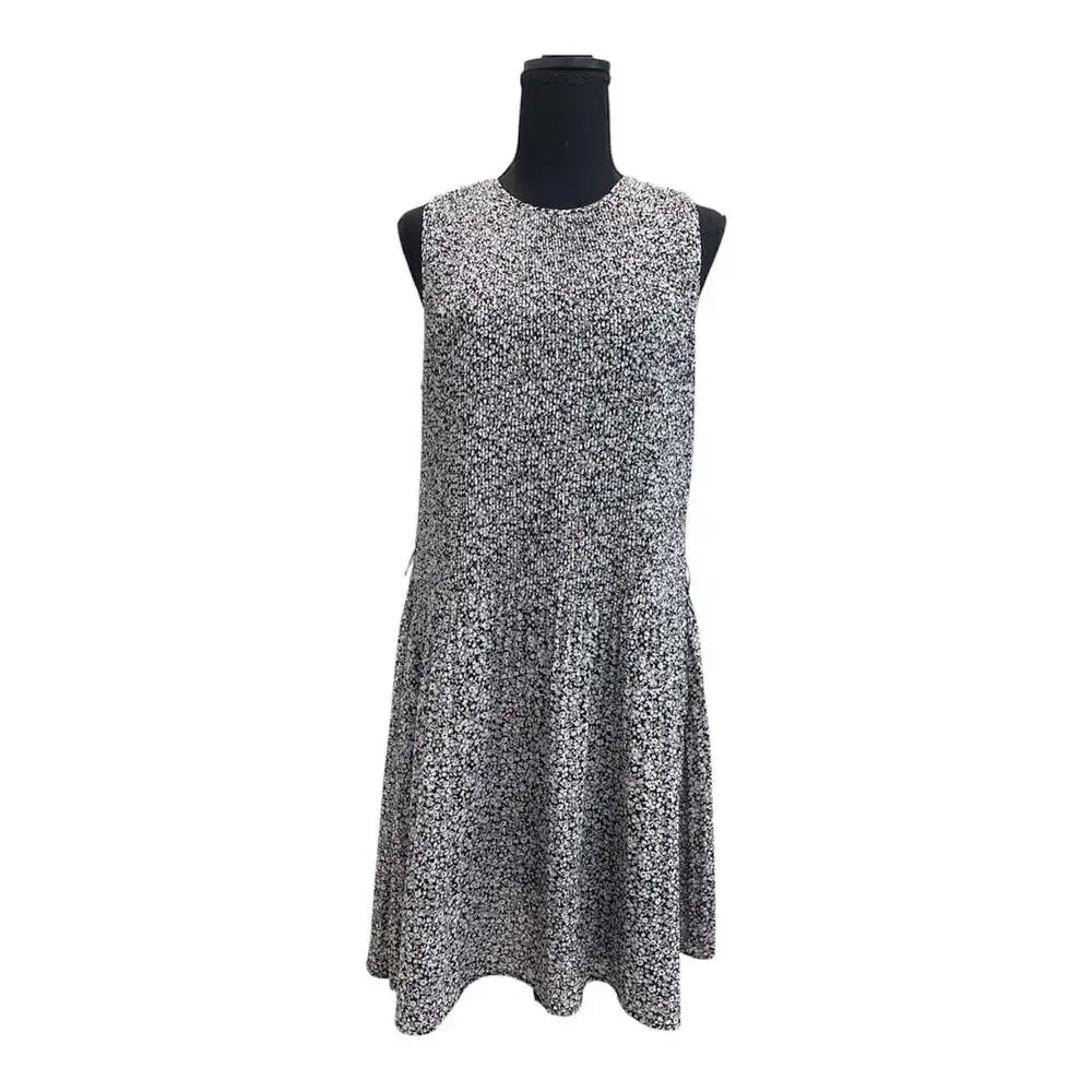 Michael Kors Navy And White Floral Drop Waist Dress Size L